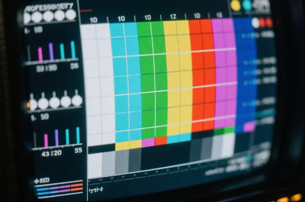 Abstract television screen with calibration pattern and signal bars